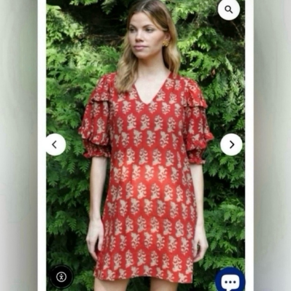 Anna Cate "rose" cotton puff sleeves ruffle v neck mini dress